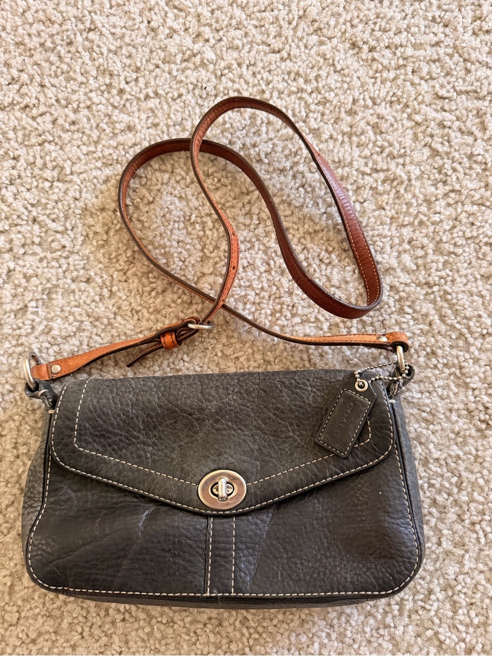Coach Dark Brown Leather Crossbody with Tan Adjustable Strap